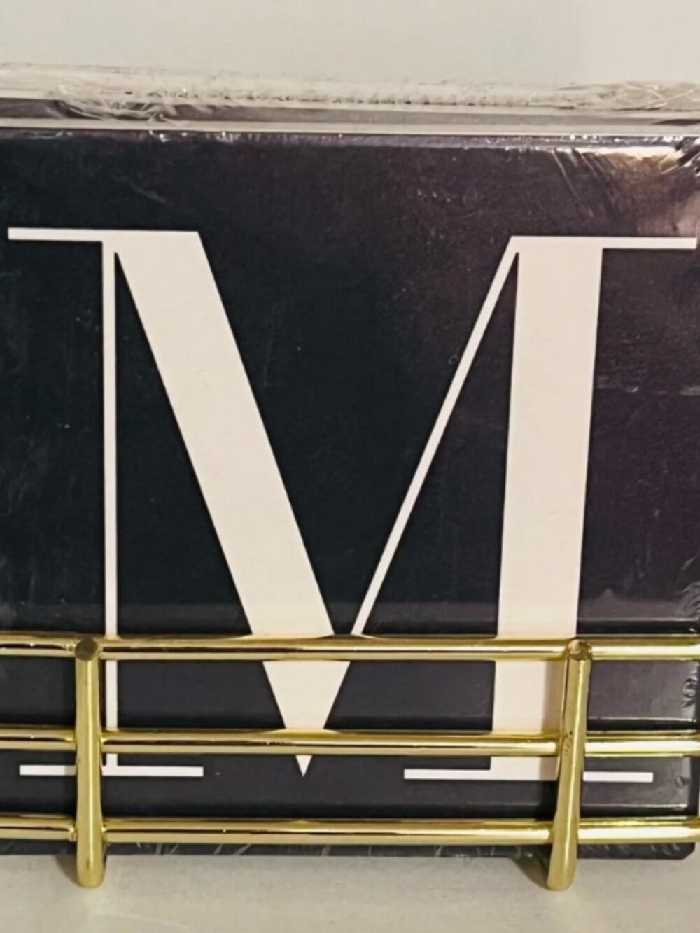 Ceramic Coaster Set With A Initial "M" in a Gold Metal Holder